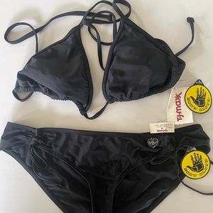 Womens body glove black string triangle bikini